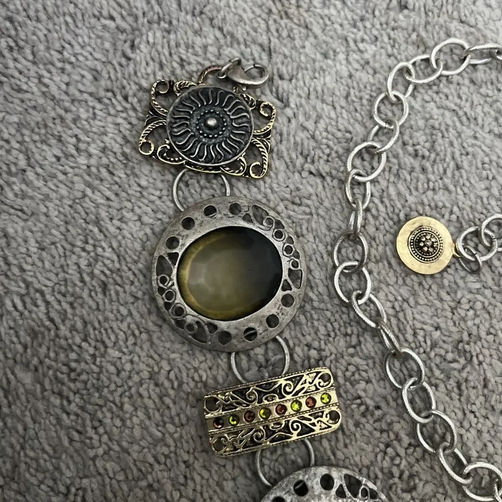 Chico's Concho Belt Boho Chunky Chain Belt Oversized Jewels Silver Tone